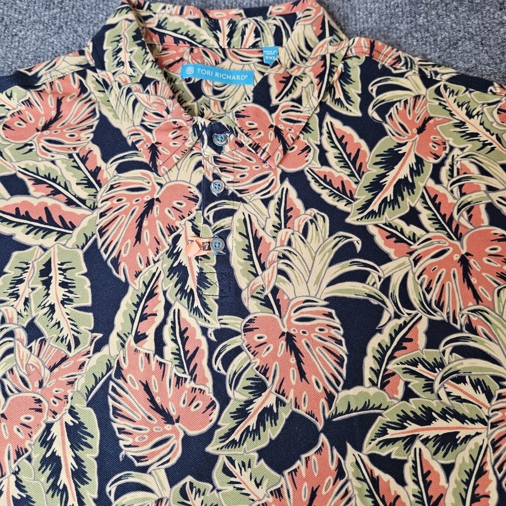 Tori Richard Mens Pique Hawaiian Polo Shirt Monstera Leaf Size 2xl Aloha Tropica